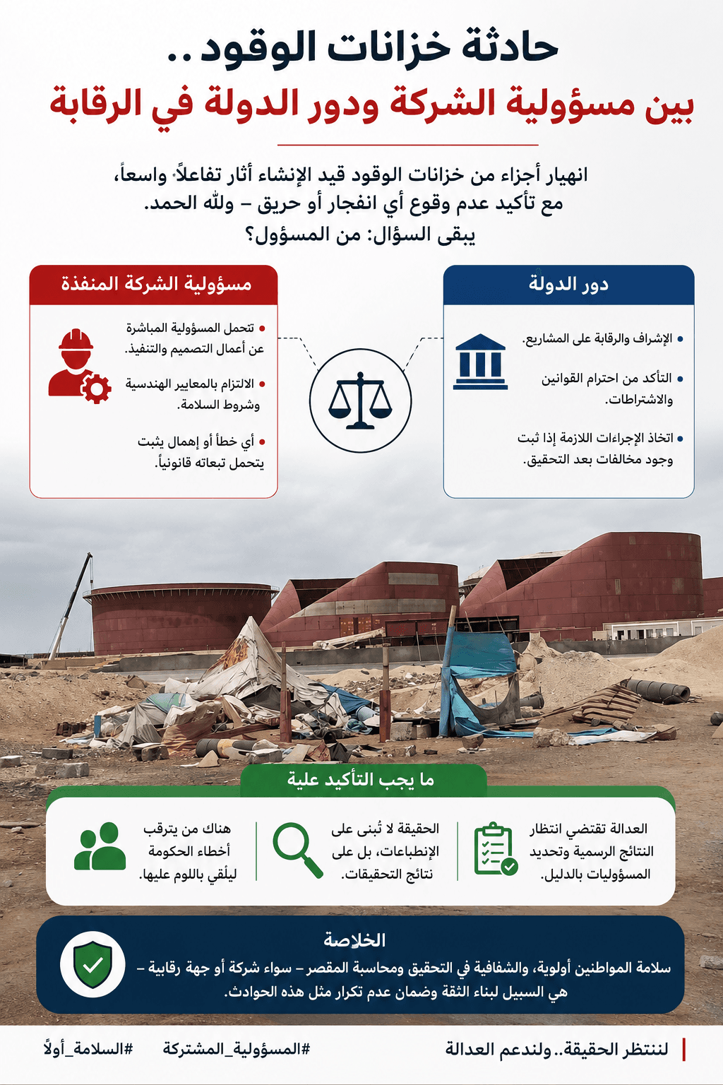حادثة خزانات الوقود.. بين مسؤولية الشركة ودور الدولة في الرقابة